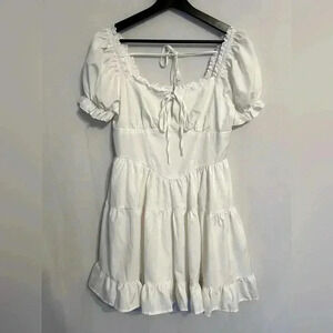 SHEIN Corset Puff Sleeve Ruffle Dress White Size Large